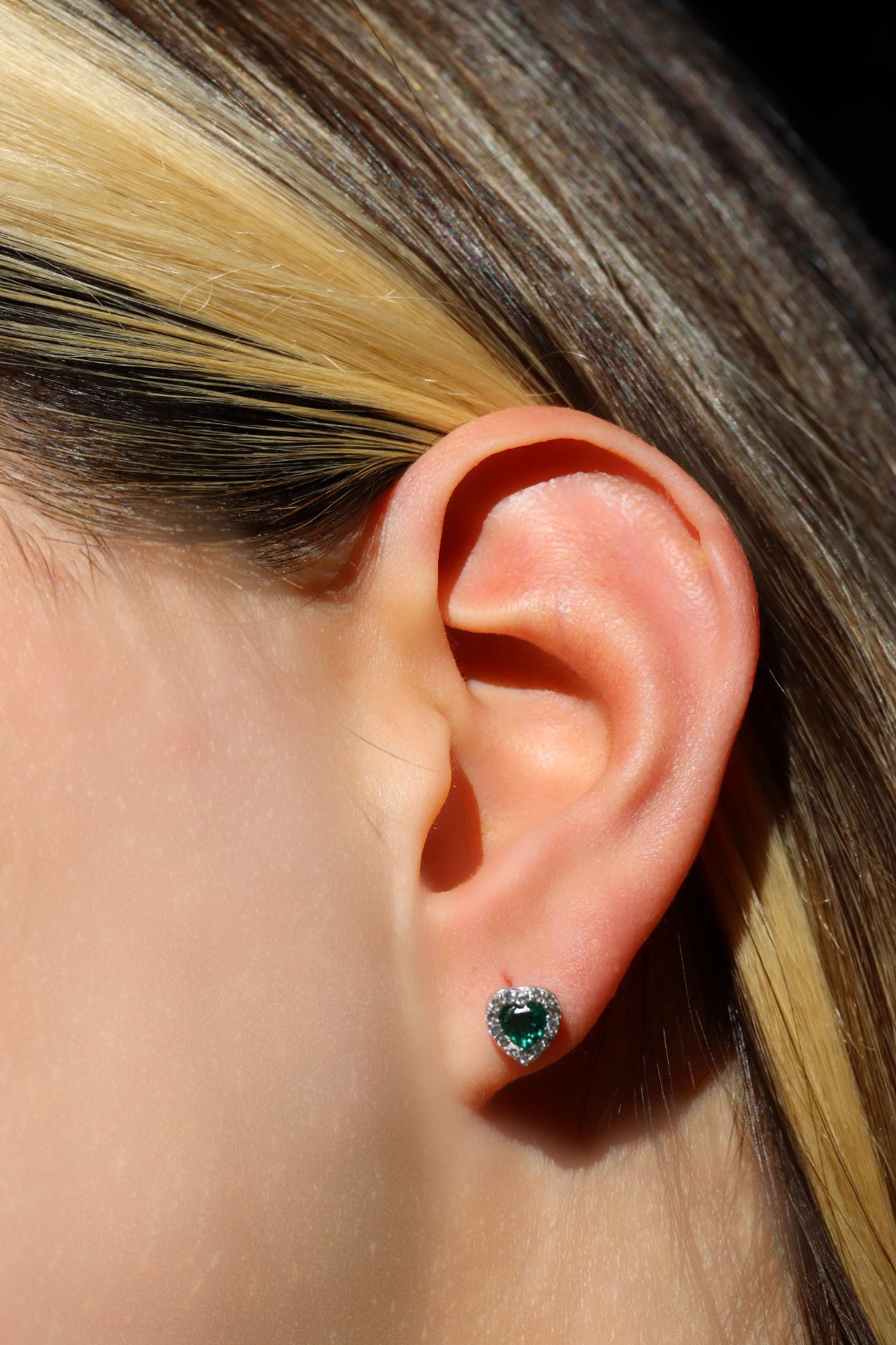 Ohrringe Herz Zirkonia Grün, Silber 925er