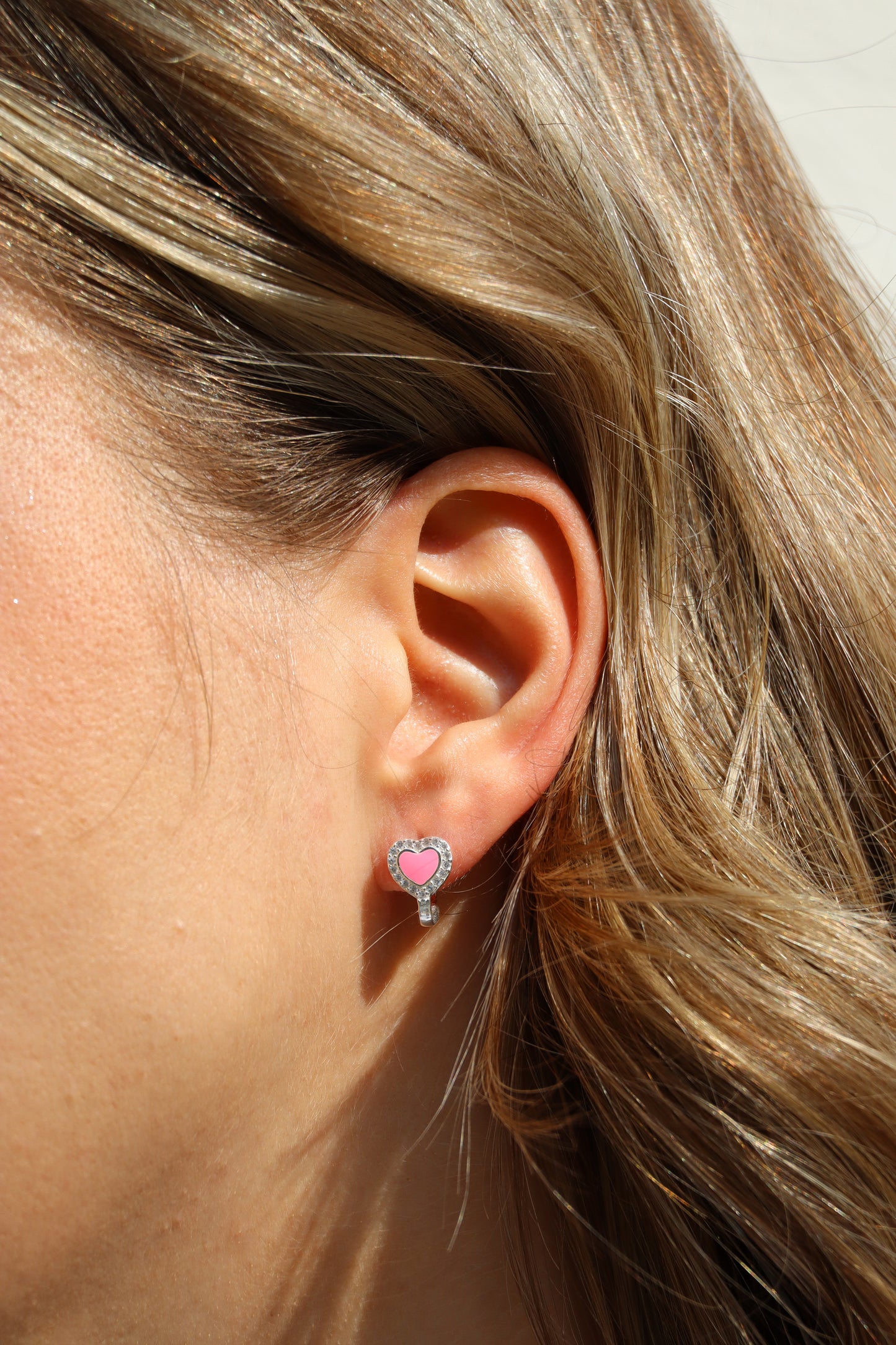 Ohrringe Herz Rosa, 925er Silber