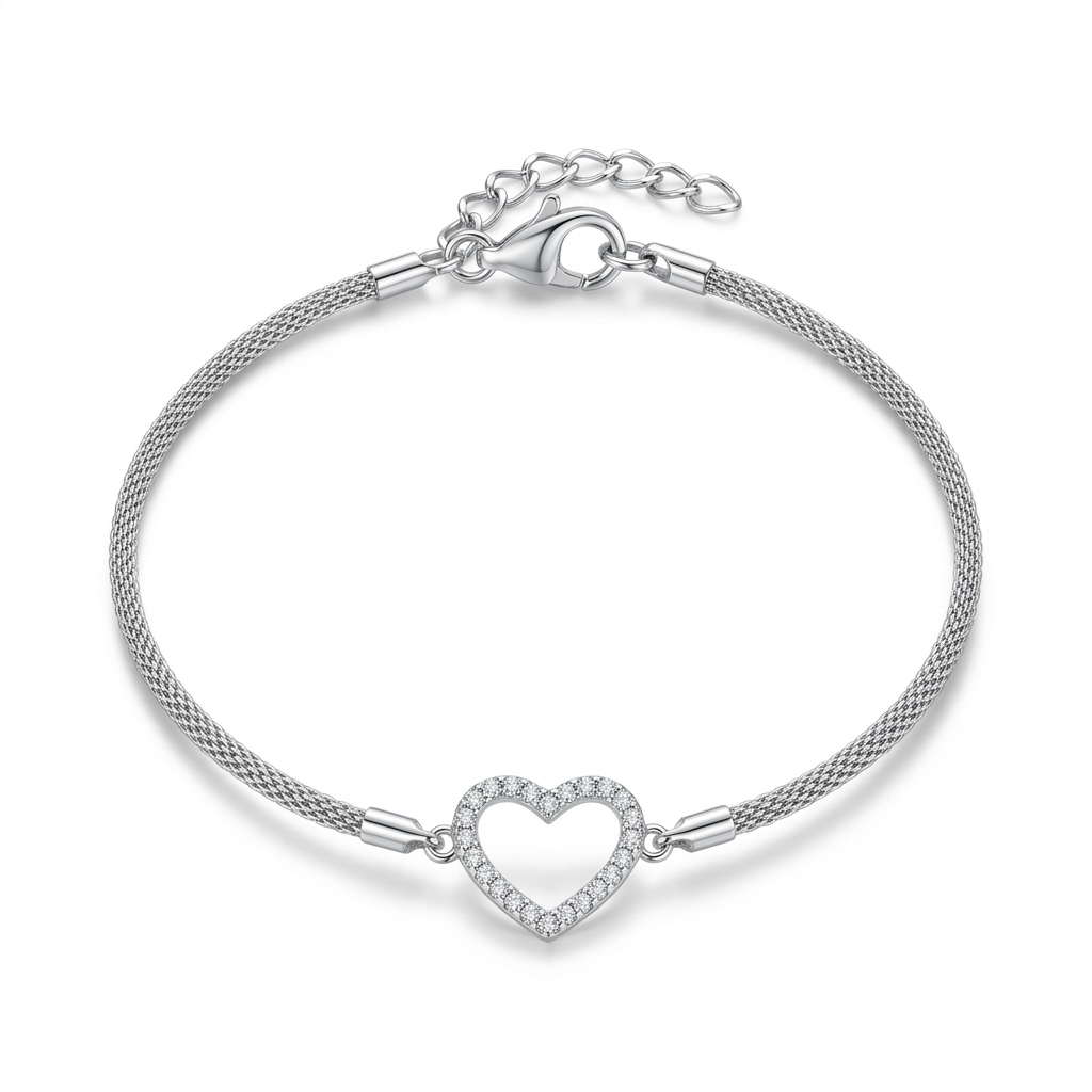 Silberarmband Herz mit Zirkonia, Silber 925er