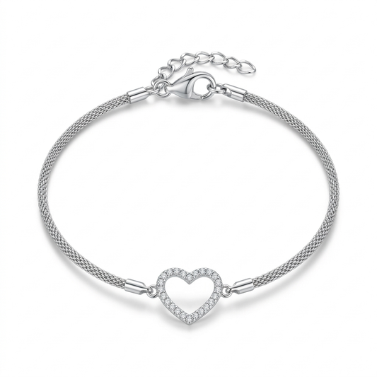 Silberarmband Herz mit Zirkonia, Silber 925er