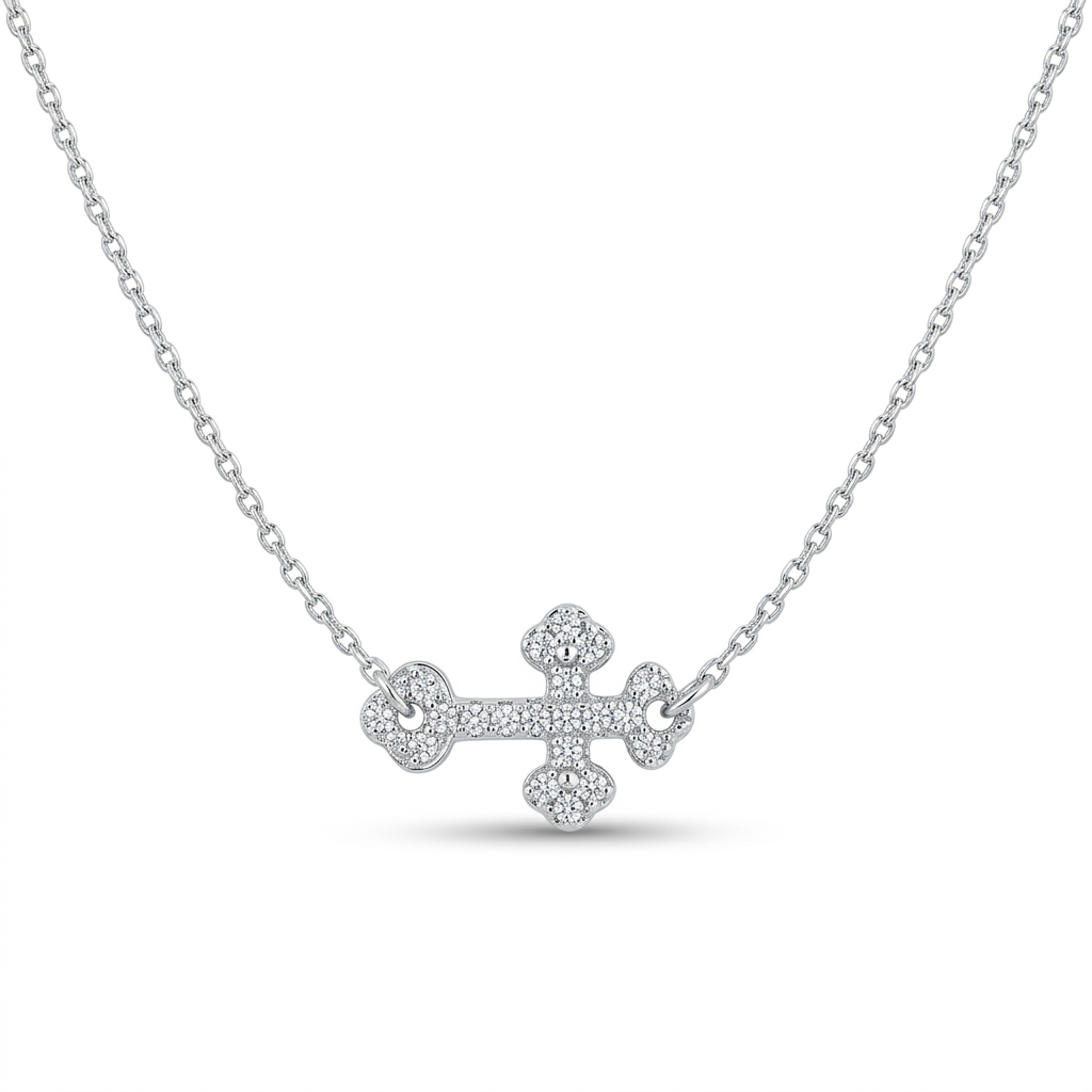 Halskette Orthodoxes Kreuz Zirkonia, 925er Silber