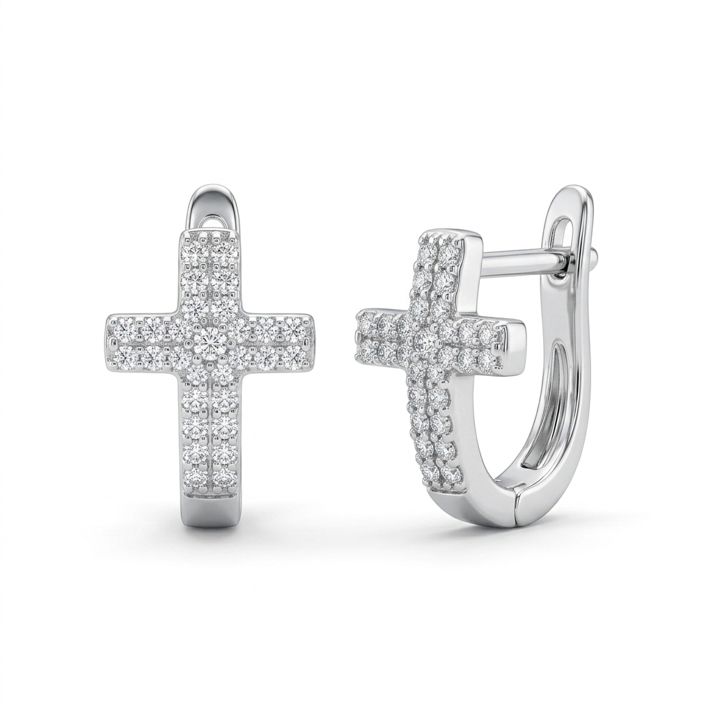 Ohrringe Kreuz Zirkonia, Silber 925er