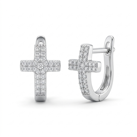Ohrringe Kreuz Zirkonia, Silber 925er
