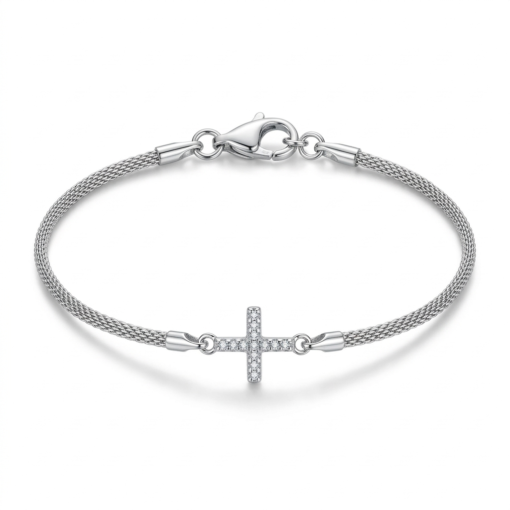 Silberarmband Kreuz Zirkonia, Silber 925er