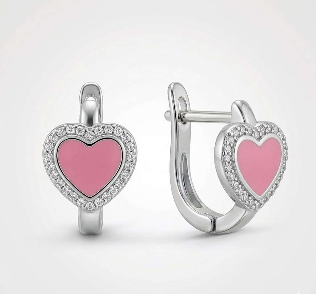 Ohrringe Herz Rosa, 925er Silber