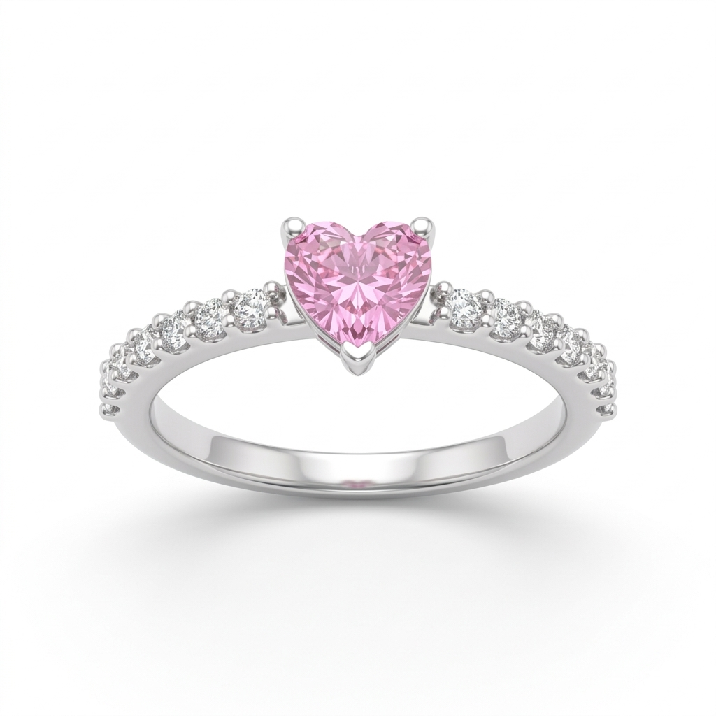Silber Ring, Rosa Zirkonia Herz, 925er Silber