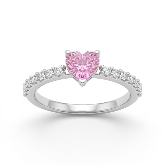 Silber Ring, Rosa Zirkonia Herz, 925er Silber