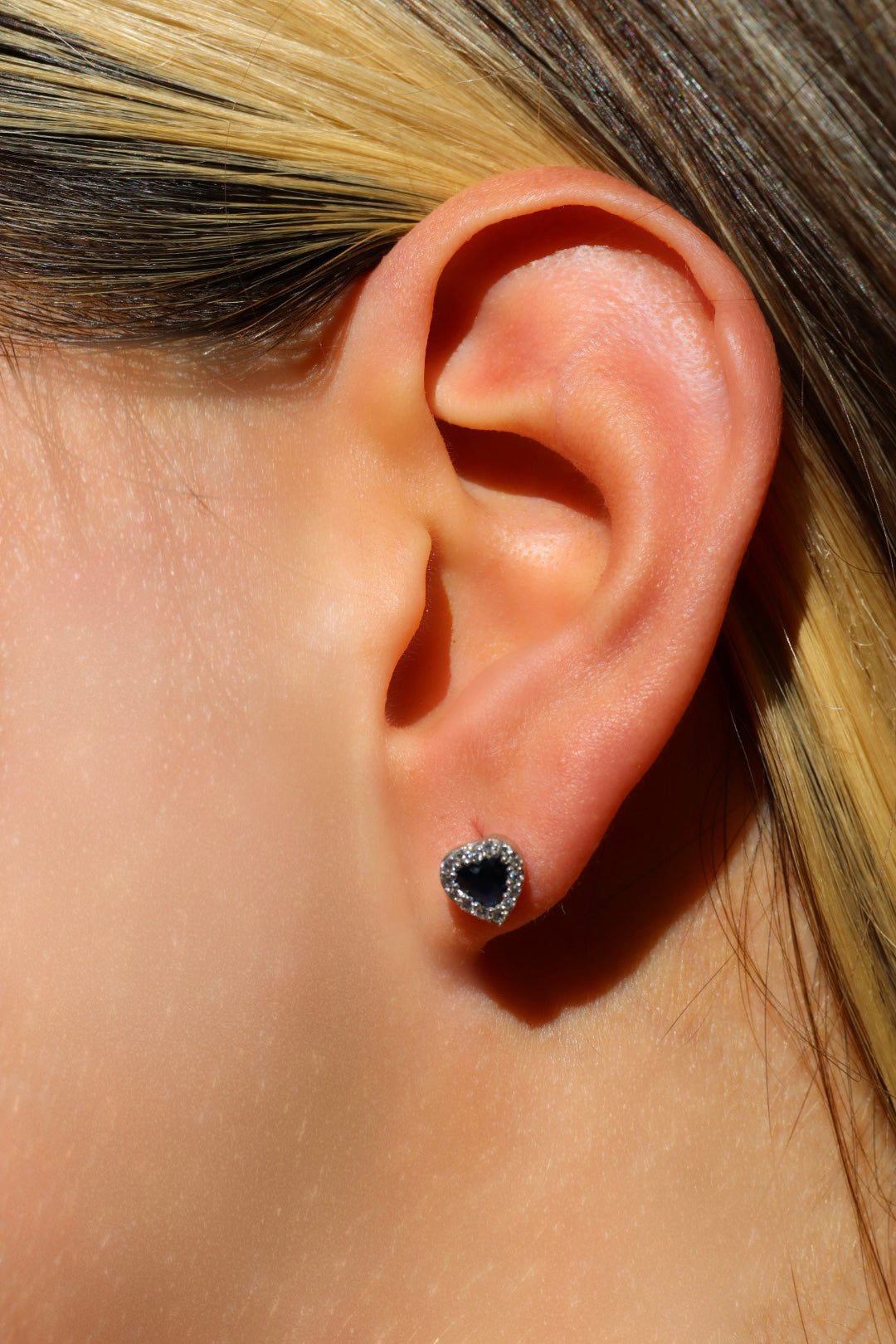 Ohrringe Herz Zirkonia Blau, Silber 925er