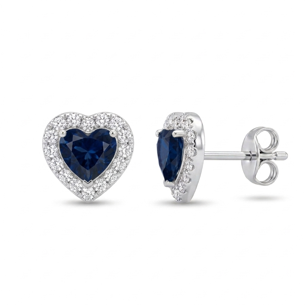 Ohrringe Herz Zirkonia Blau, Silber 925er