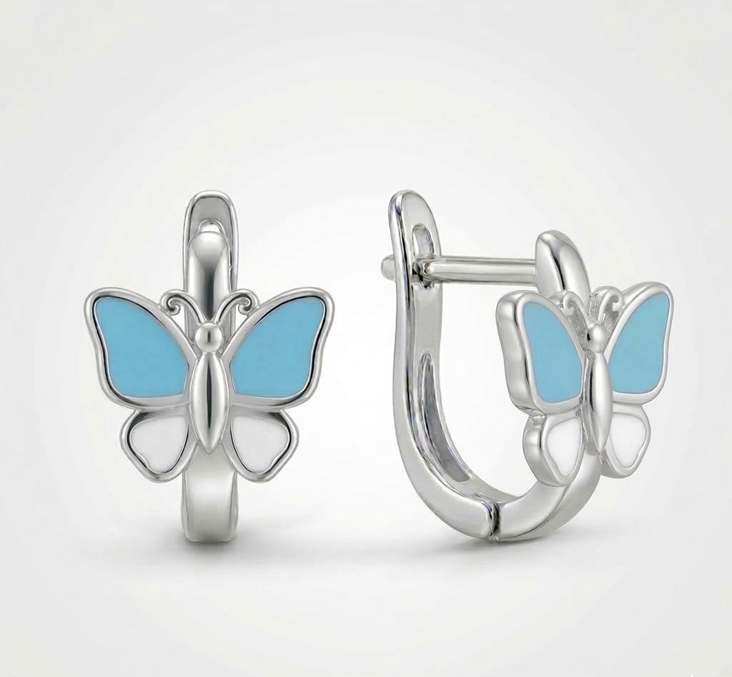 Ohrringe Schmetterling Blau, 925er Silber