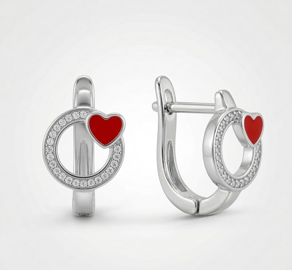 Ohrringe Herzchen Rot, 925er Silber