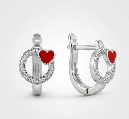 Ohrringe Herzchen Rot, 925er Silber