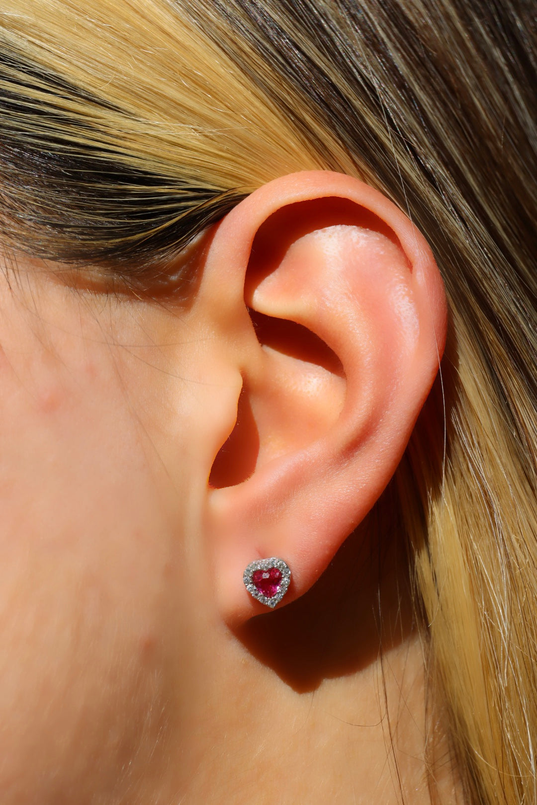 Ohrringe Herz Zirkonia Rot, Silber 925er