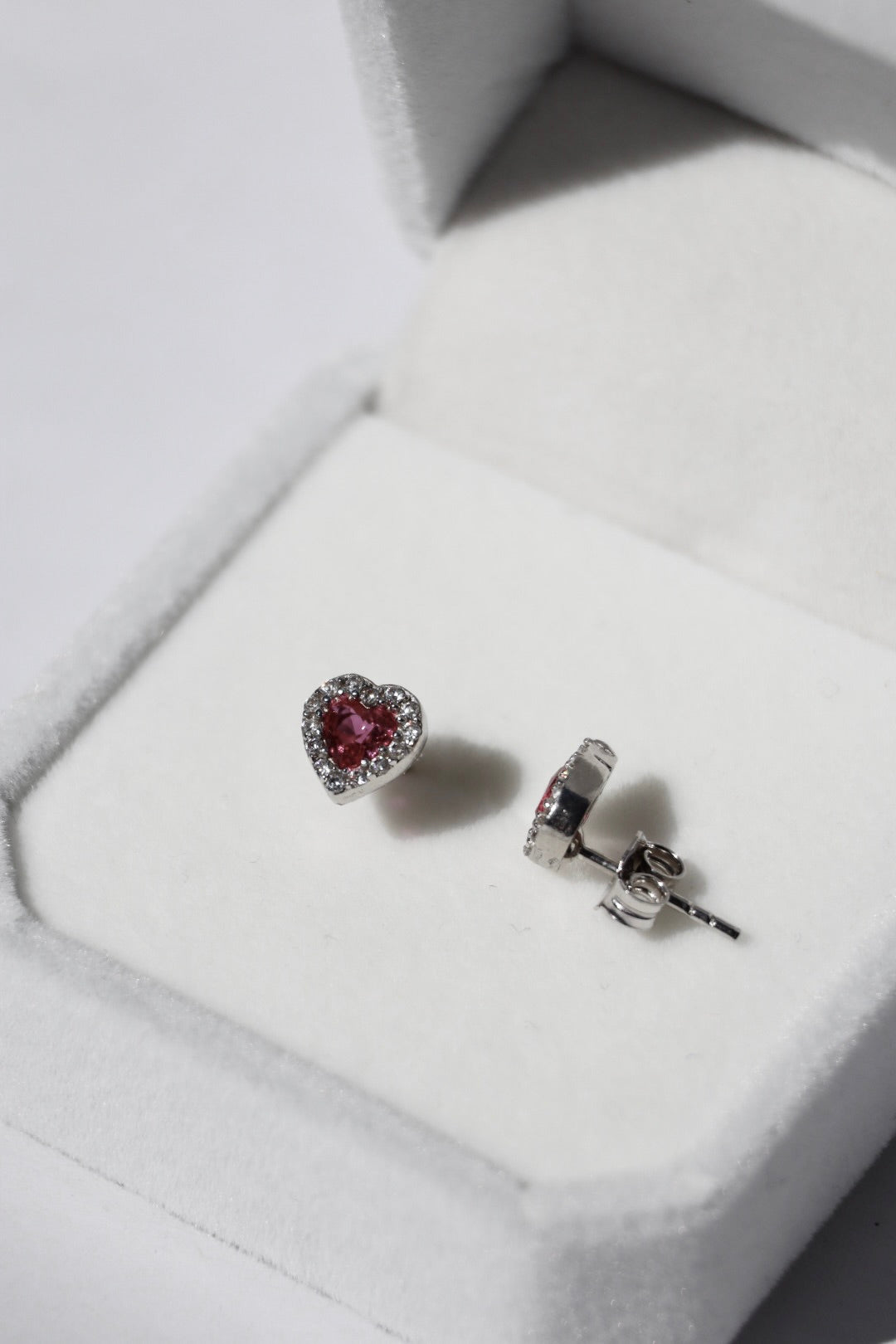 Ohrringe Herz Zirkonia Rot, Silber 925er