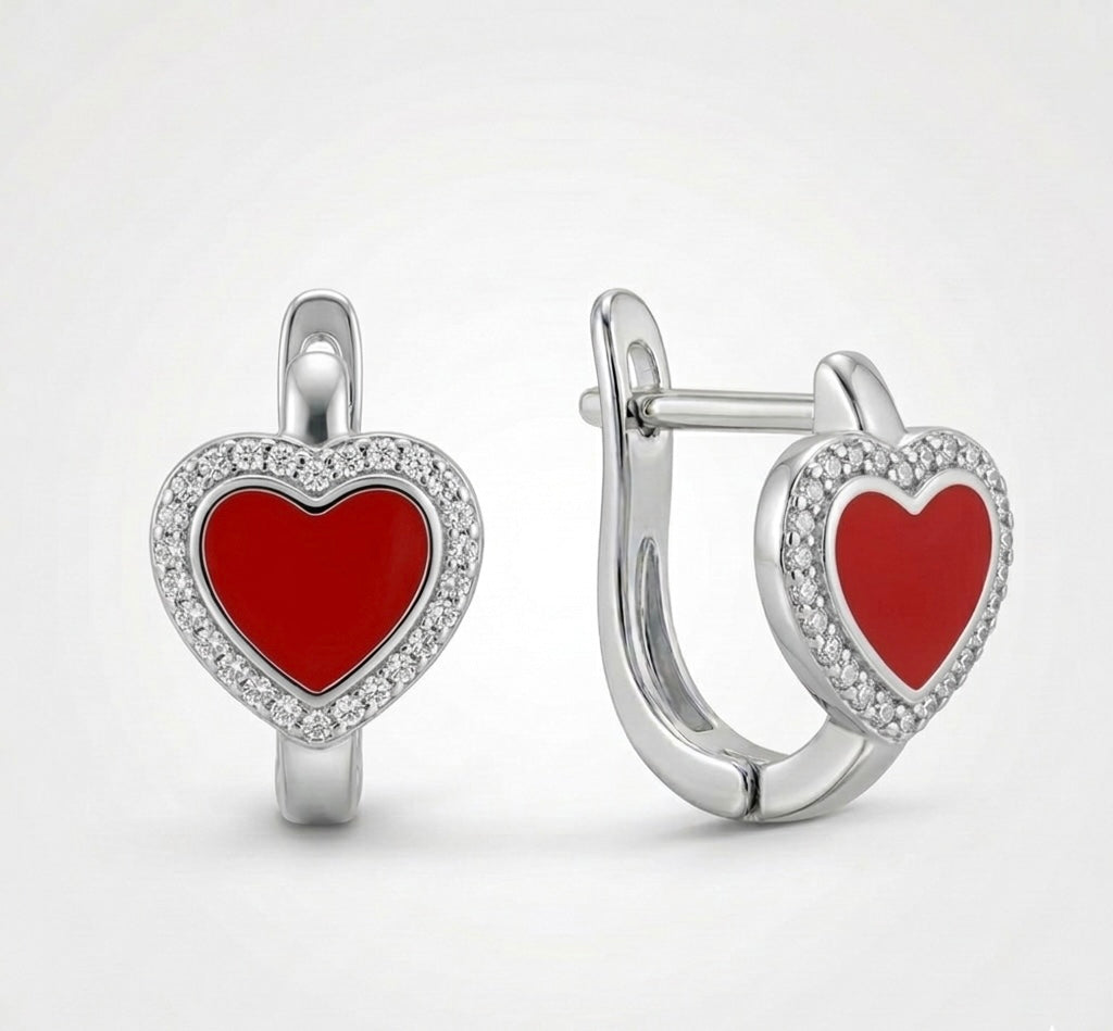 Ohrringe Herz Rot, 925er Silber