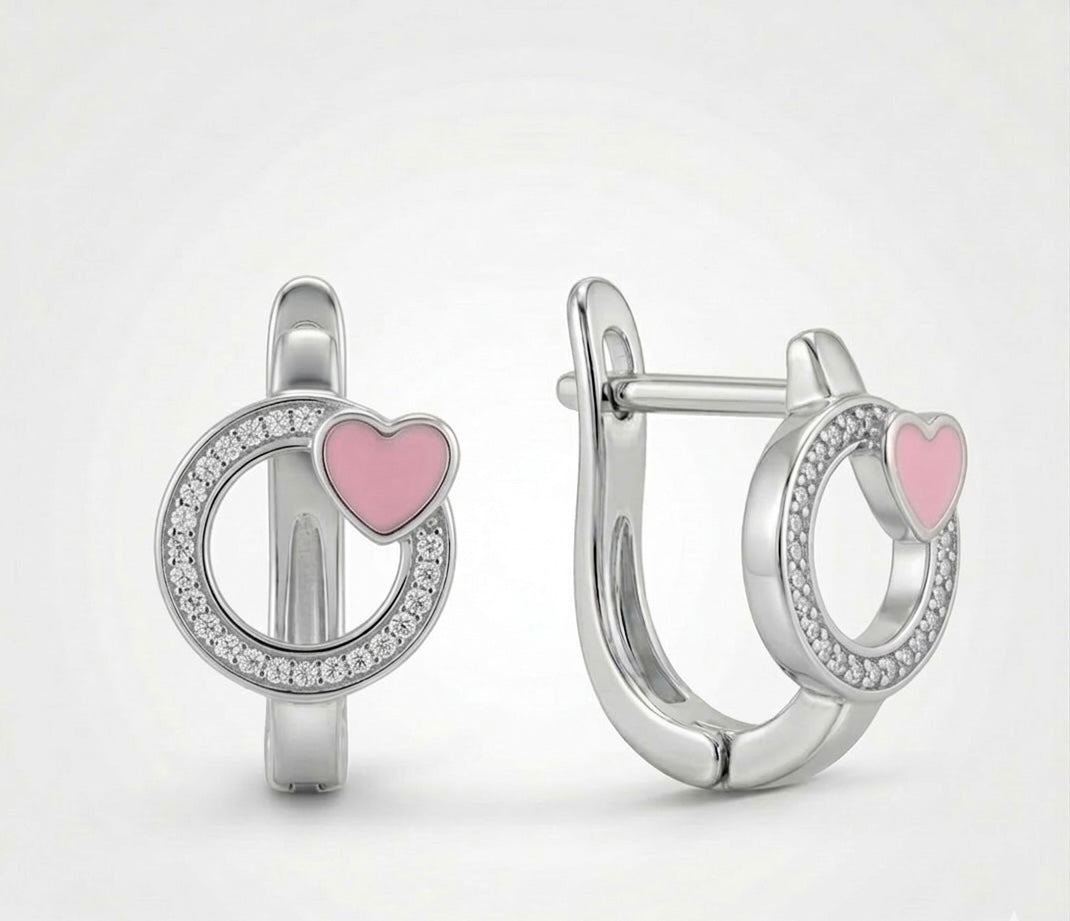 Ohrringe Herzchen Rosa, 925er Silber