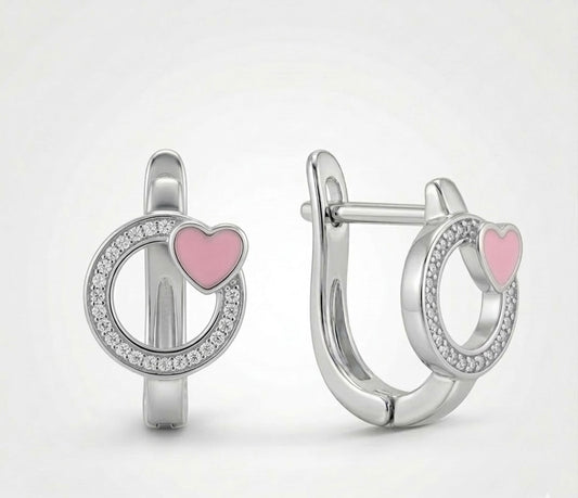 Ohrringe Herzchen Rosa, 925er Silber