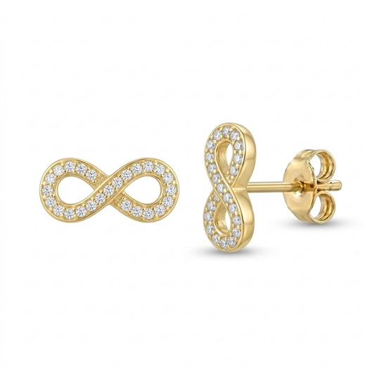 Ohrringe Infinity mit Zirkonia, 925er Silber vergoldet