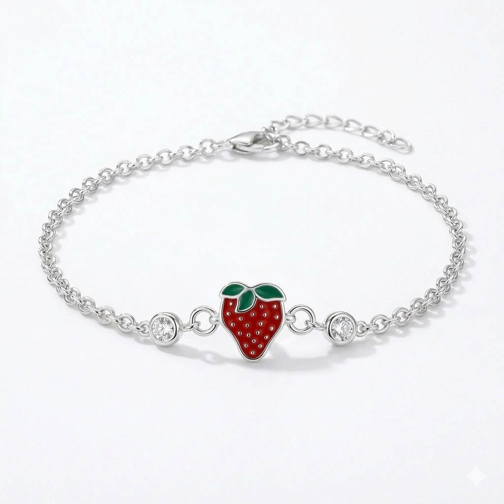 Armband Erdbeere, 925er Silber