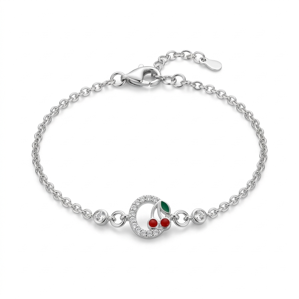 Armband Kirsche mit Zirkonia, 925er Silber