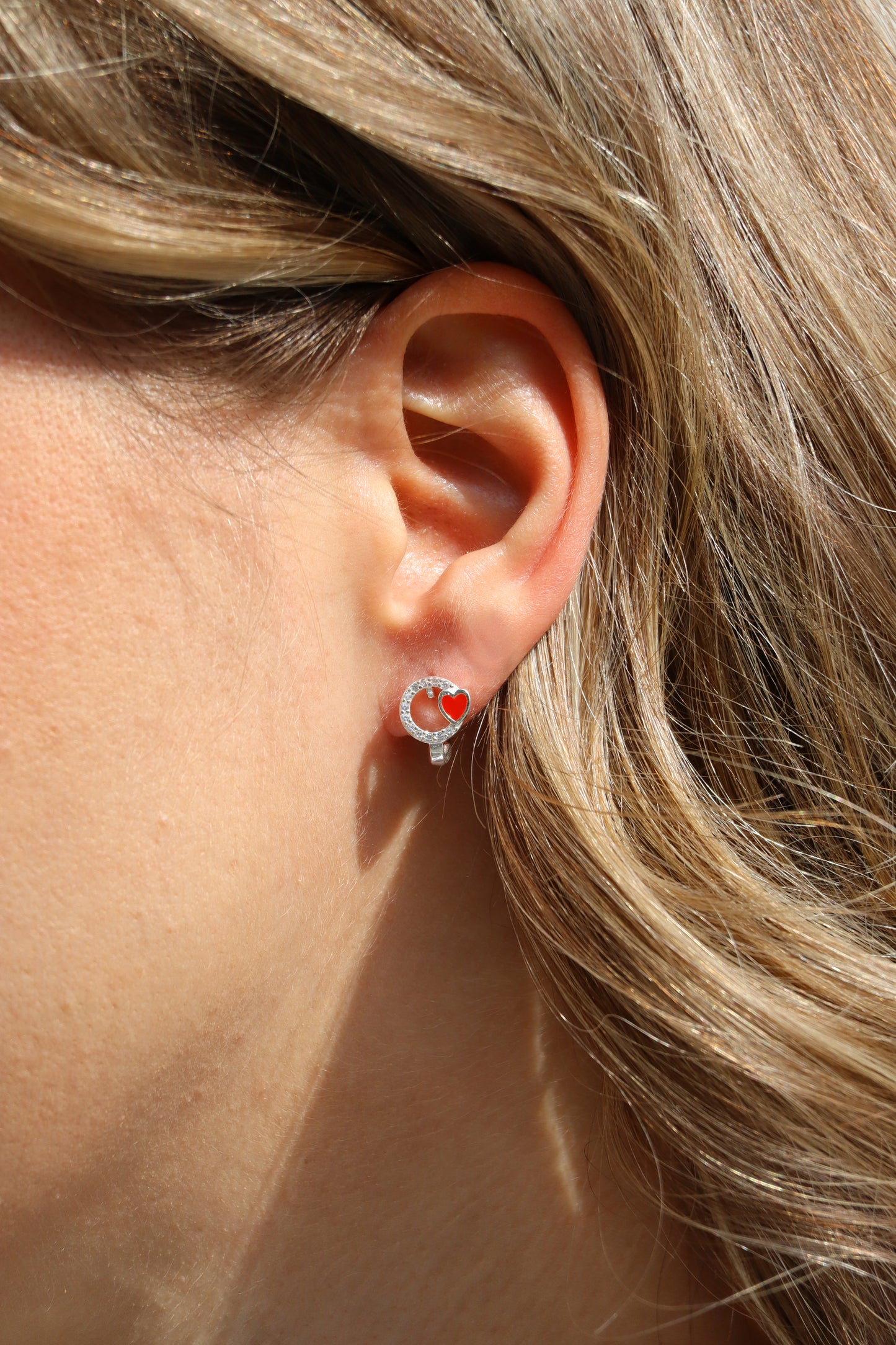 Ohrringe Herzchen Rot, 925er Silber