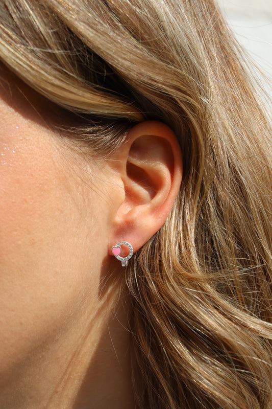 Ohrringe Herzchen Rosa, 925er Silber