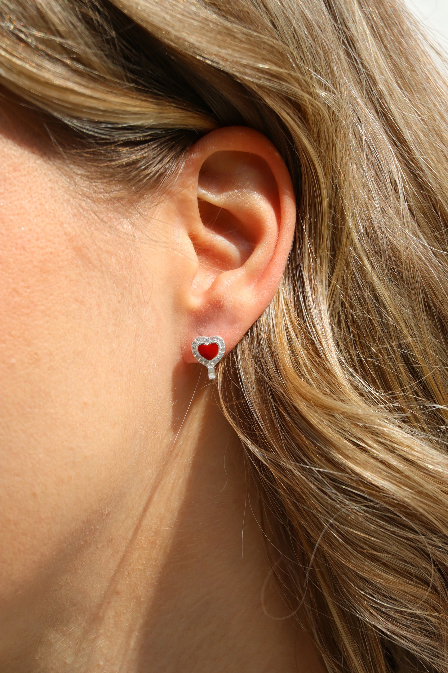 Ohrringe Herz Rot, 925er Silber