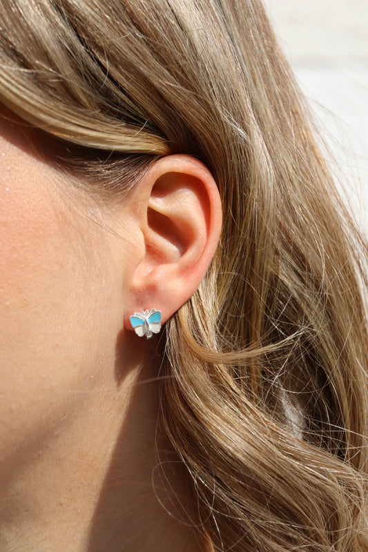 Ohrringe Schmetterling Blau, 925er Silber