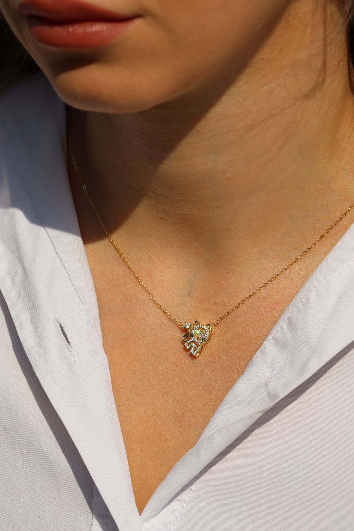 Halskette Katze, 925er Silber vergoldet