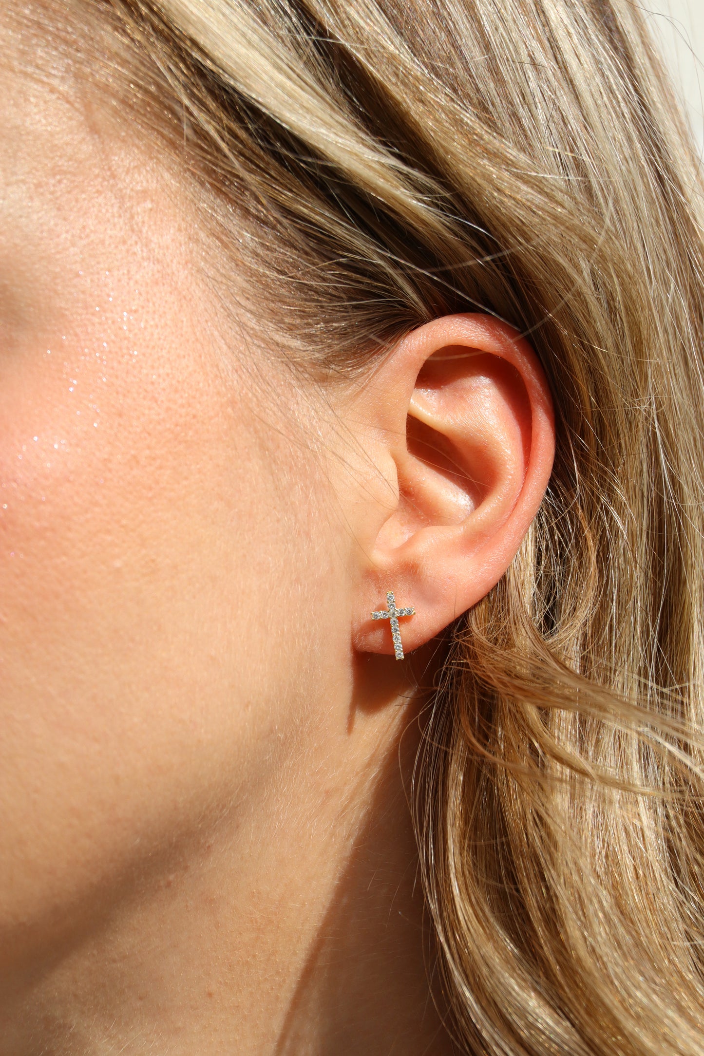 Ohrringe Kreuz Zirkonia, 925er Silber vergoldet