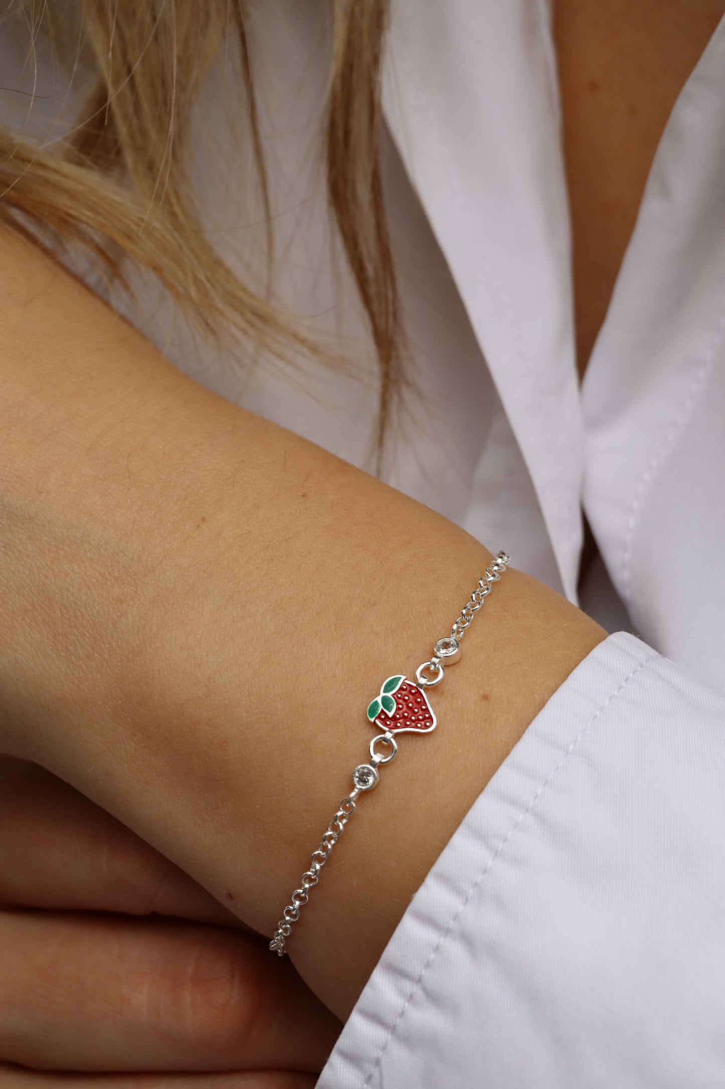 Armband Erdbeere, 925er Silber