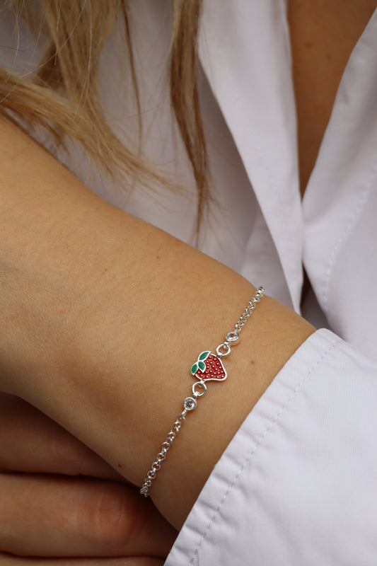 Armband Erdbeere, 925er Silber