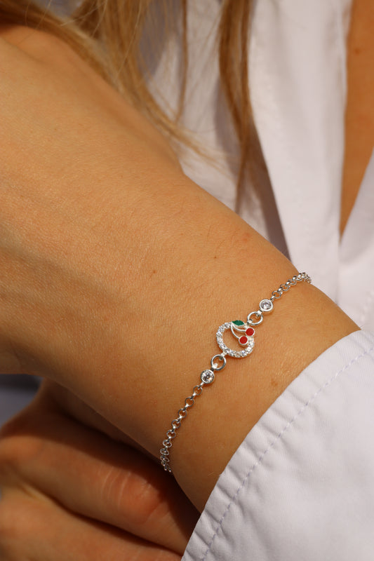 Armband Kirsche mit Zirkonia, 925er Silber