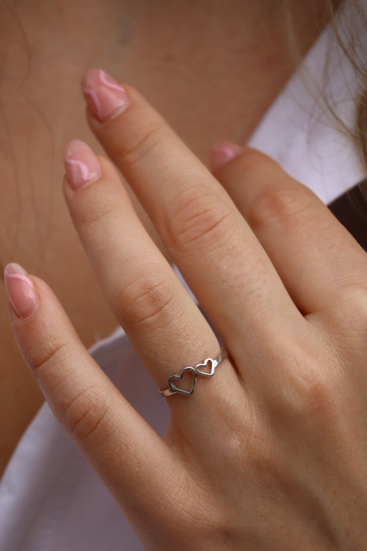 Ring Doppeltes Herz, 925er Silber