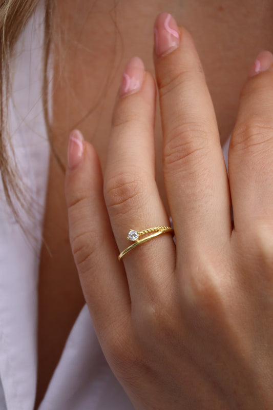 Ring Zirkonia, 925er Silber vergoldet